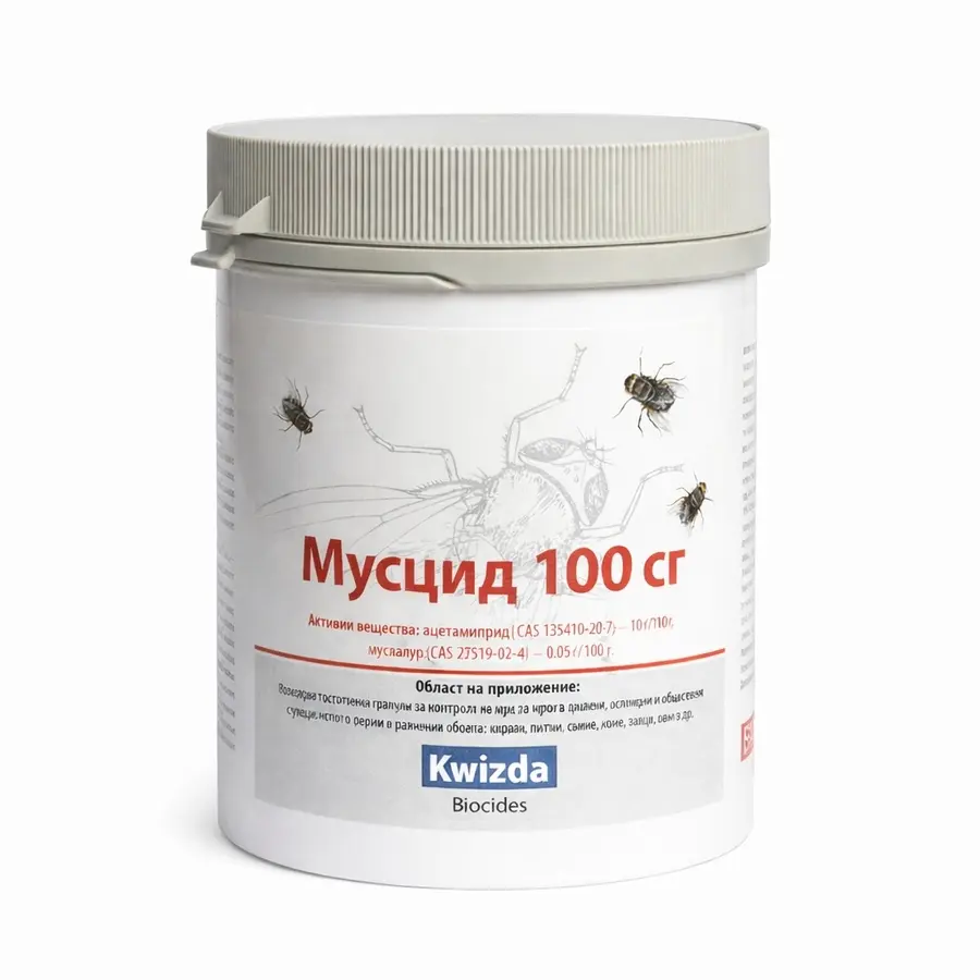 Препарат против мухи Мусцид 100 СГ 500 г – опаковка на бял фон