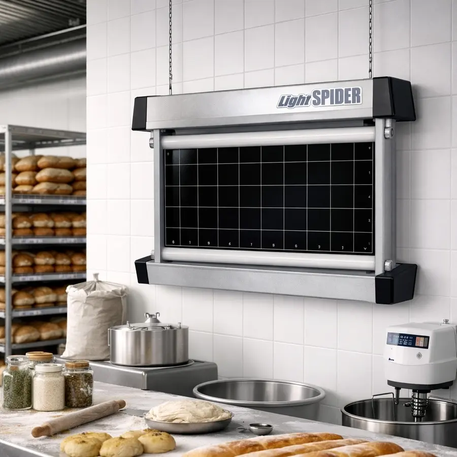 Инсектицидна UV лампа Light Spider HACCP със стенен монтаж в индустриална хлебопекарна срещу мухи и комари