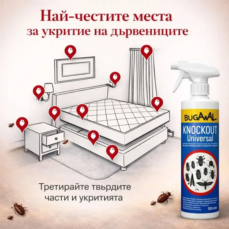 Най-честите места за укритие на дървениците около легло и мебели – третиране с препарат против дървеници Knockout Universal