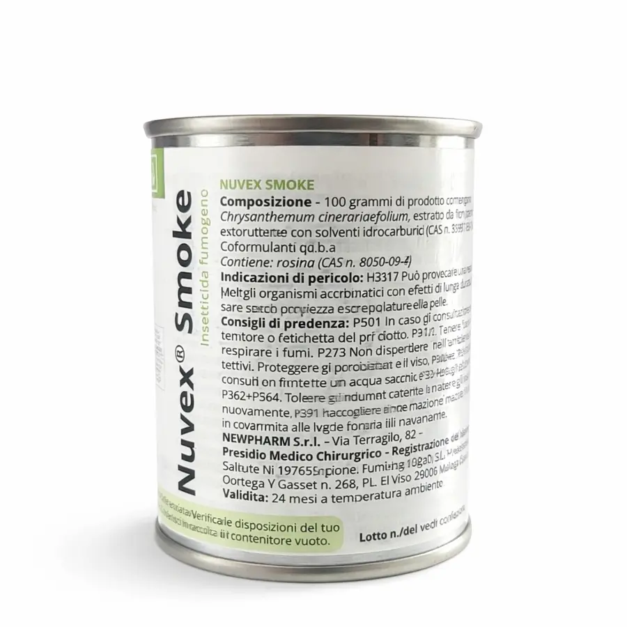 NUVEX SMOKE димка 20 g – заден етикет с информация за състав, дозировка и безопасност