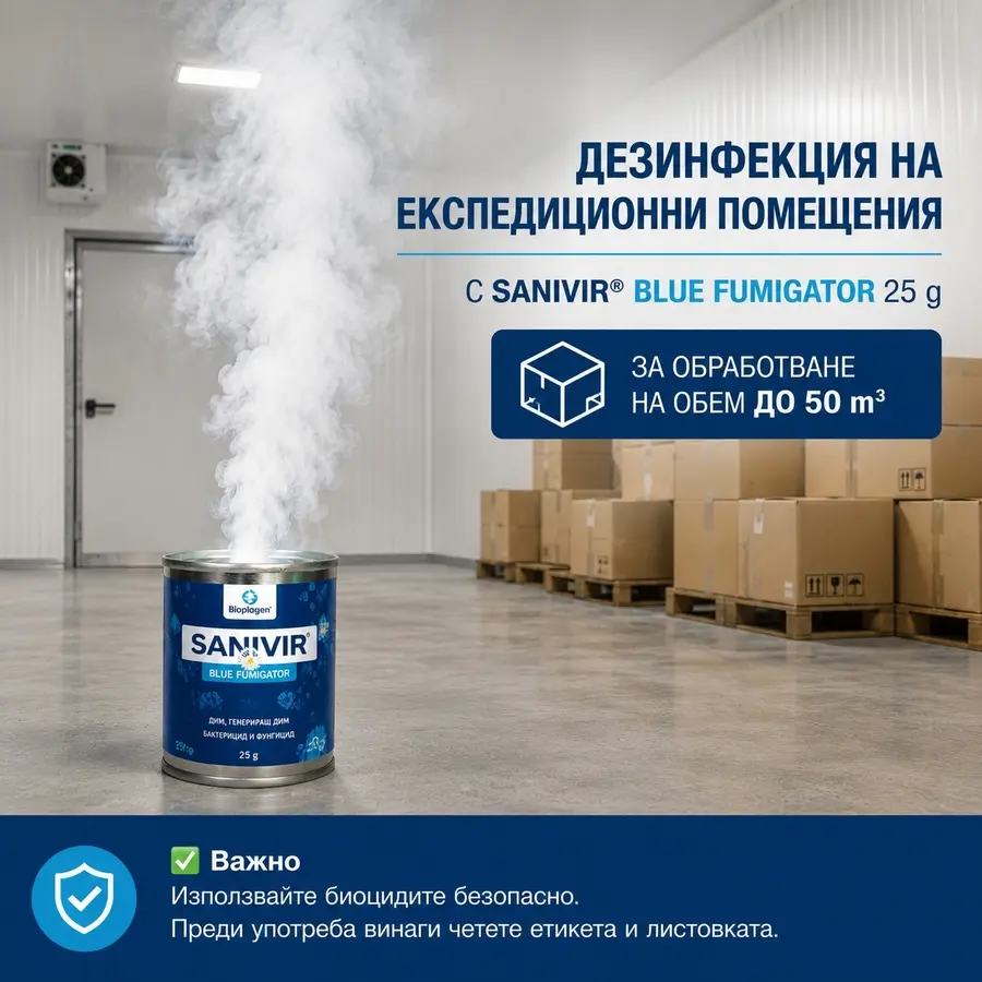 SANIVIR BLUE FUMIGATOR 25 g за дезинфекция на експедиционно помещение до 50 m³