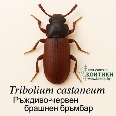 Ръждиво-червен брашнен бръмбар Tribolium castaneum
